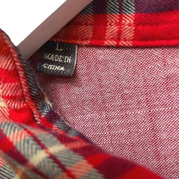 JACHS Mens Shirt Size Large 100% Cotton Red Plaid Long Sleeve Button up Utility - Picture 9 of 12